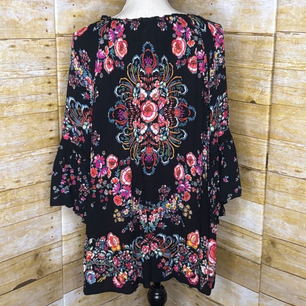 BILA BOUTIQUE FLORAL BELL SLEEVE FLOWY SOFT CRINKLE VINTAGE INSPIRED BLOUSE XL - Picture 4 of 4